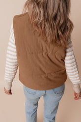Women’s Corduroy Zipper Stand Collar Neck Puffer Vest Jacket | Zarnesh